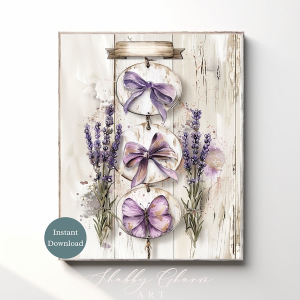 Lavender Cottage Decor - White Wood Rustic Painting, Printable Flower Poster, Farmhouse Floral Wall Art, Digital Download