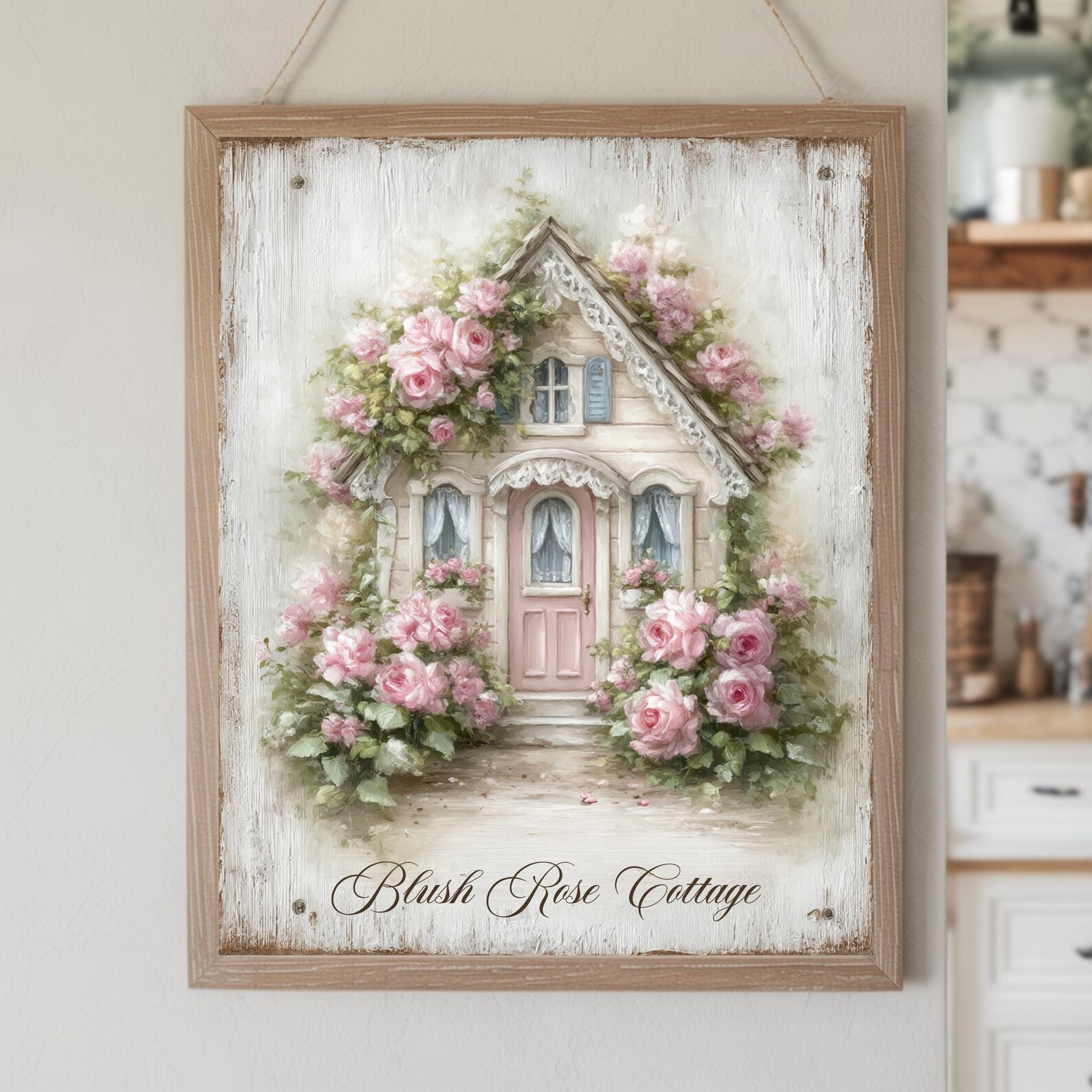 Cottage Wall Decor Shabby Chic Floral House Art Vintage Farmhouse Pink ...