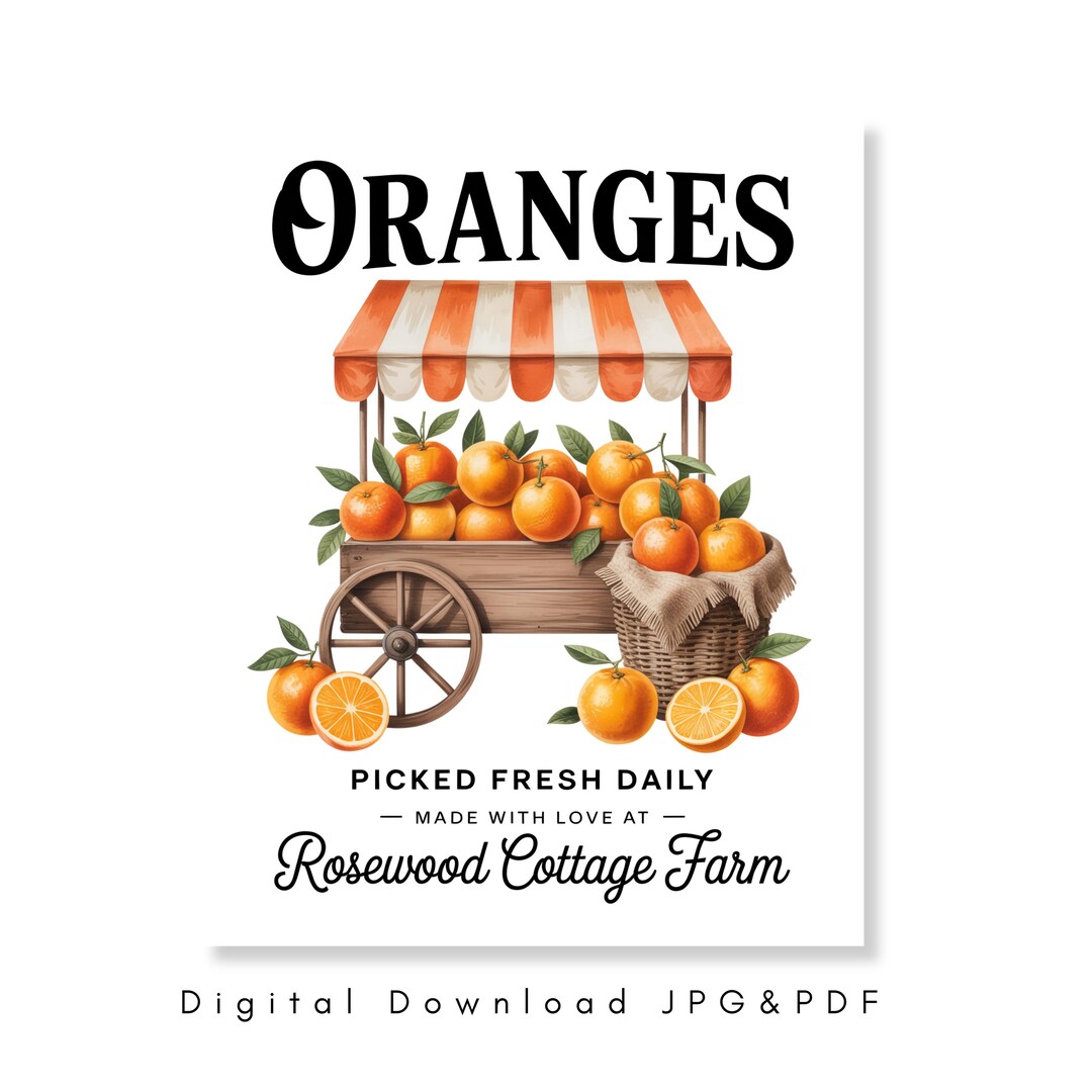 Orange Market Sign Printable Vintage Fruit Stand Decor Citrus Kitchen ...