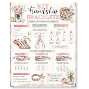Friendship Bracelet Tutorial Printable, DIY Bracelet Pattern Guide, Embroidery Floss Craft, Camp Activity, Kids Craft Digital Download