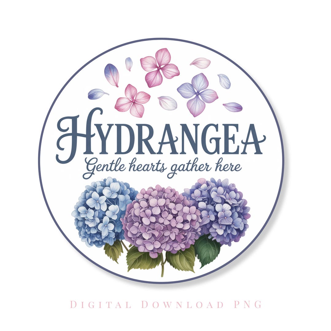 Hydrangea Sign PNG Floral Farmhouse Round Door Hanger Design Cottage ...