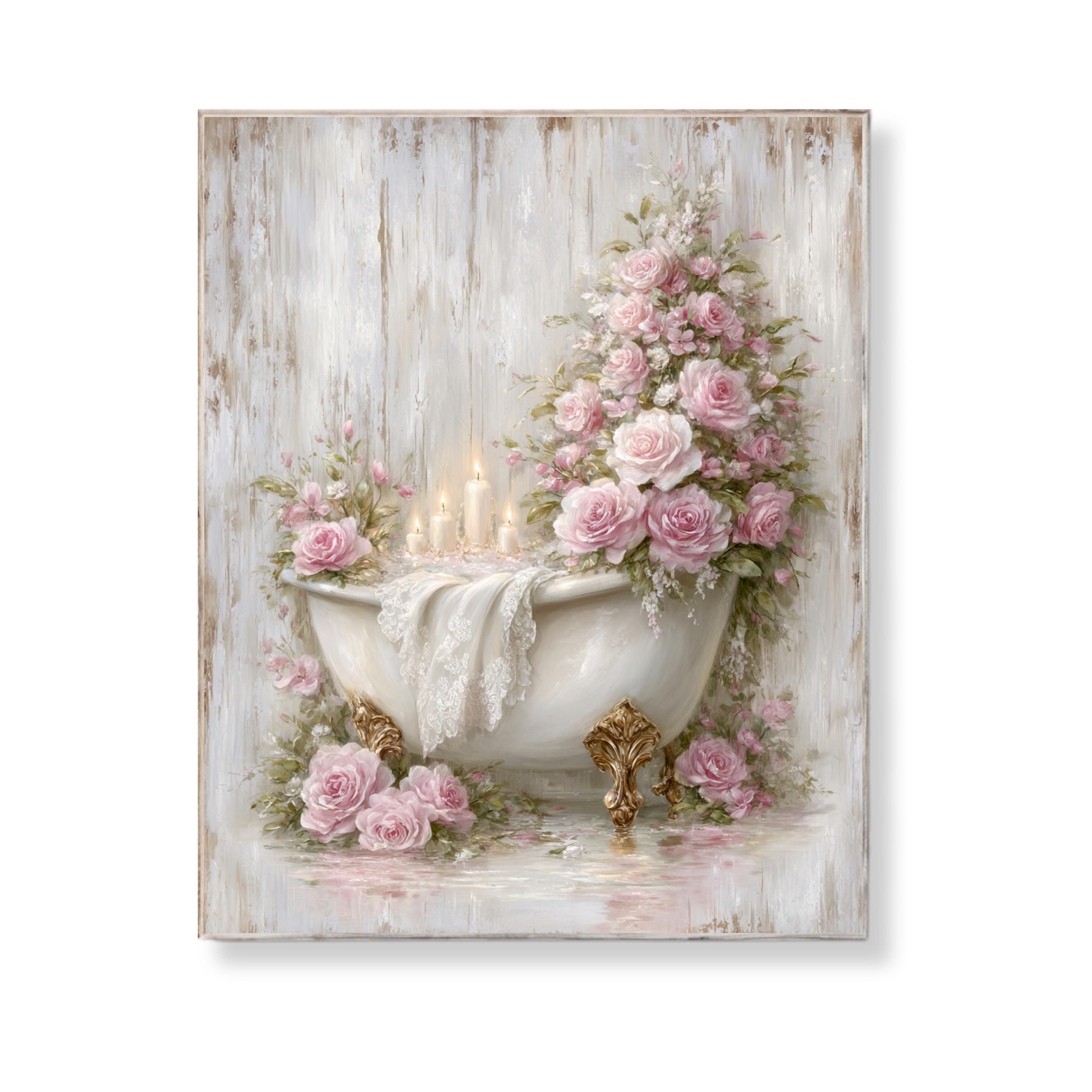 Shabby Chic Bathroom Wall Art Printable Pink Roses Bathtub Vintage ...