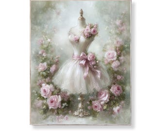 Shabby Chic Ballet Dress Print: Vintage Mannequin, Pink Roses (Digital Download)