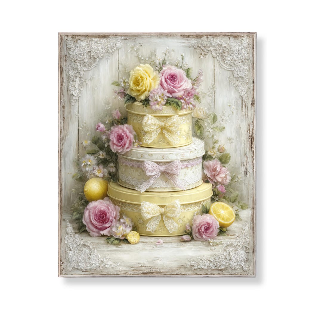 Shabby Chic Gift Box Wood Wall Art Yellow Rose Floral Bow Stack Vintage ...
