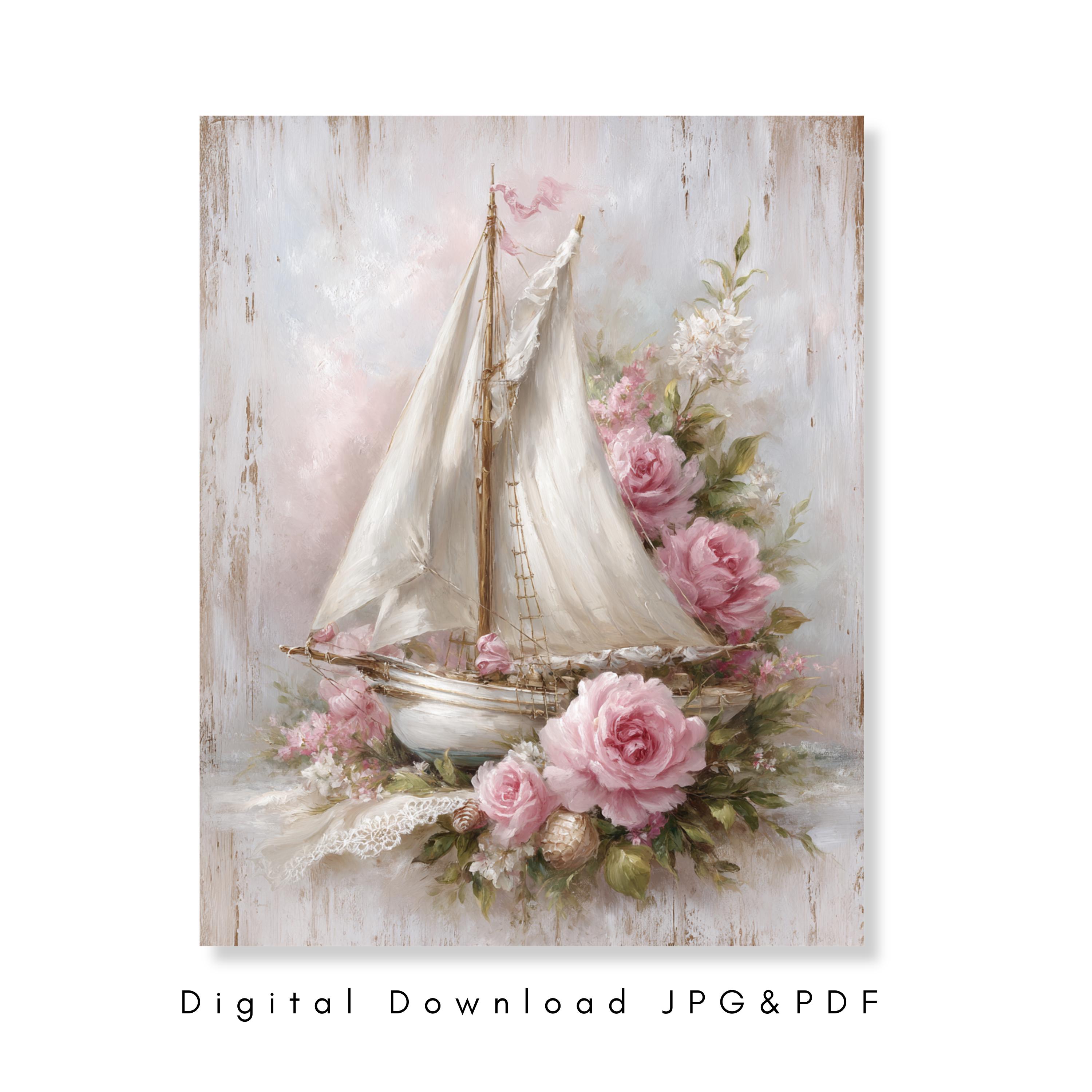 Shabby Chic Nautical Sailboat Wall Art Coastal Beach Decor Lake House ...
