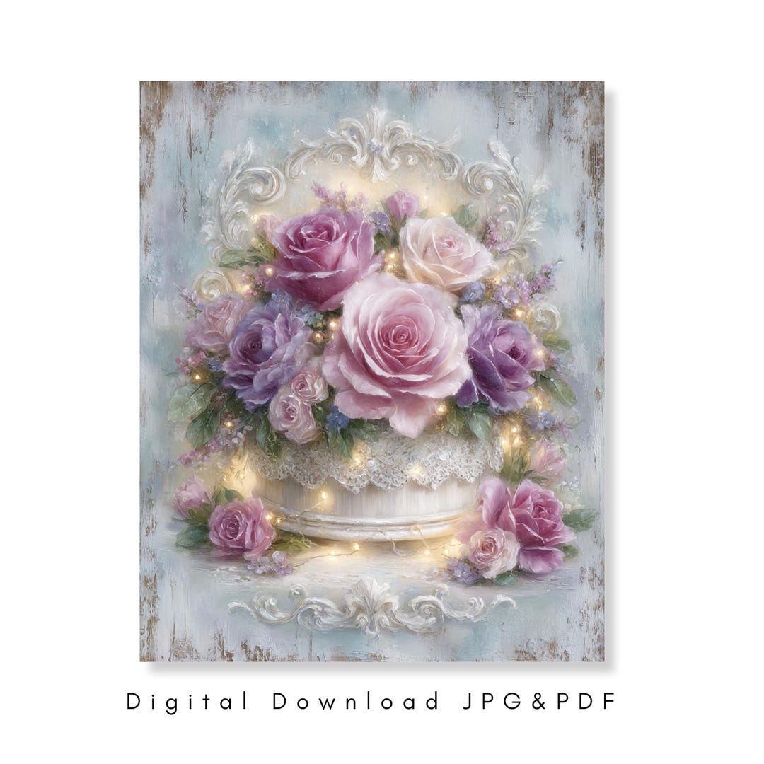 Shabby Chic Jewelry Box Wall Art Vintage Floral Decor Pink Roses Faith ...