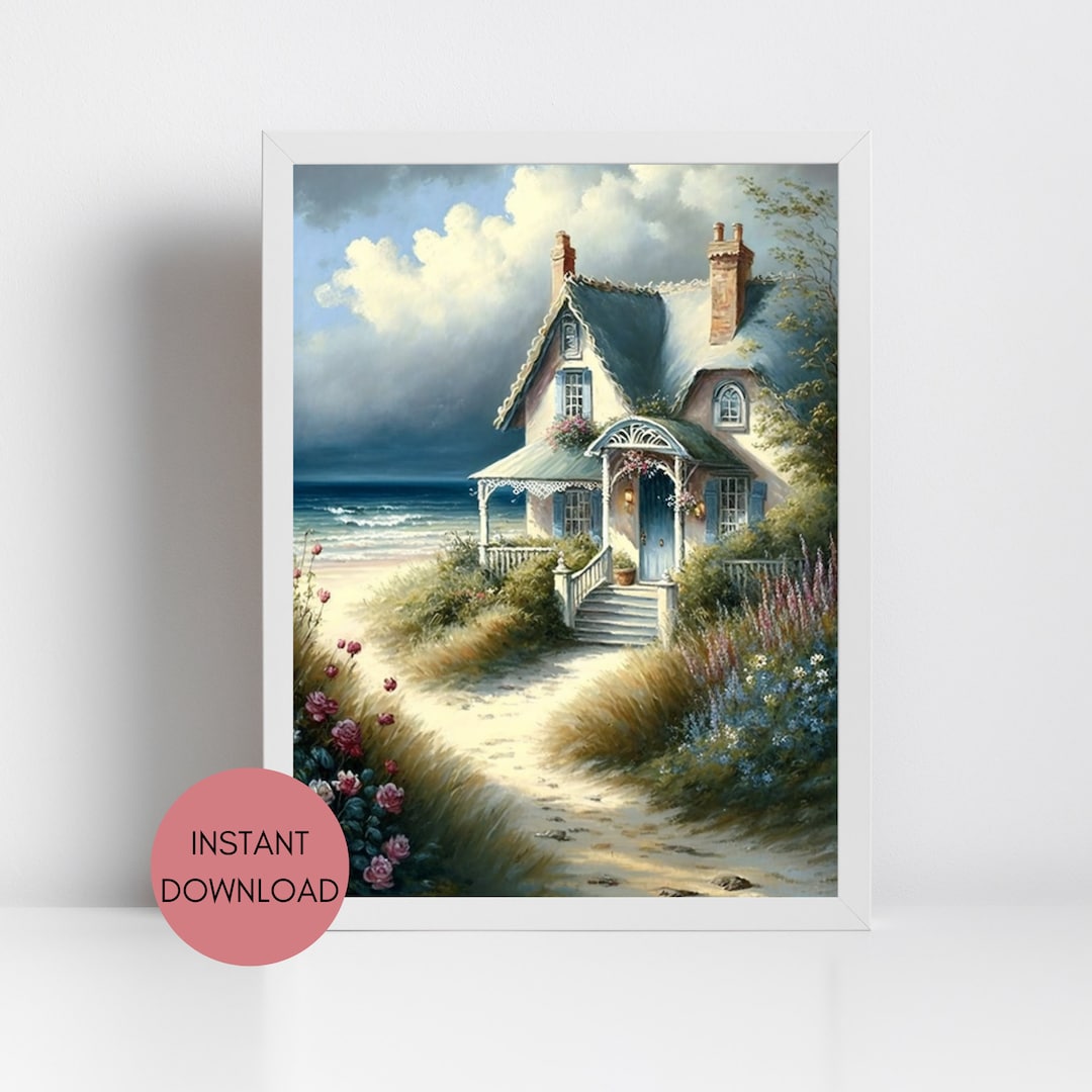 Watercolor Cottage on the Beach Instant Digital Download - Etsy