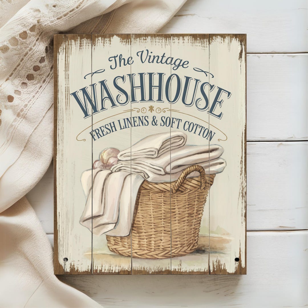 Vintage Washhouse Laundry Room Sign Shabby Farmhouse Art French Country ...