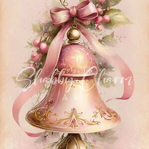 Set Of 5 Large XXL Farmhouse Bells - Vintage Style Harmony Shabby Chic Rustic Cow Bells For Christmas Decor - Gold On Rope - Decorative Hanging Ornaments