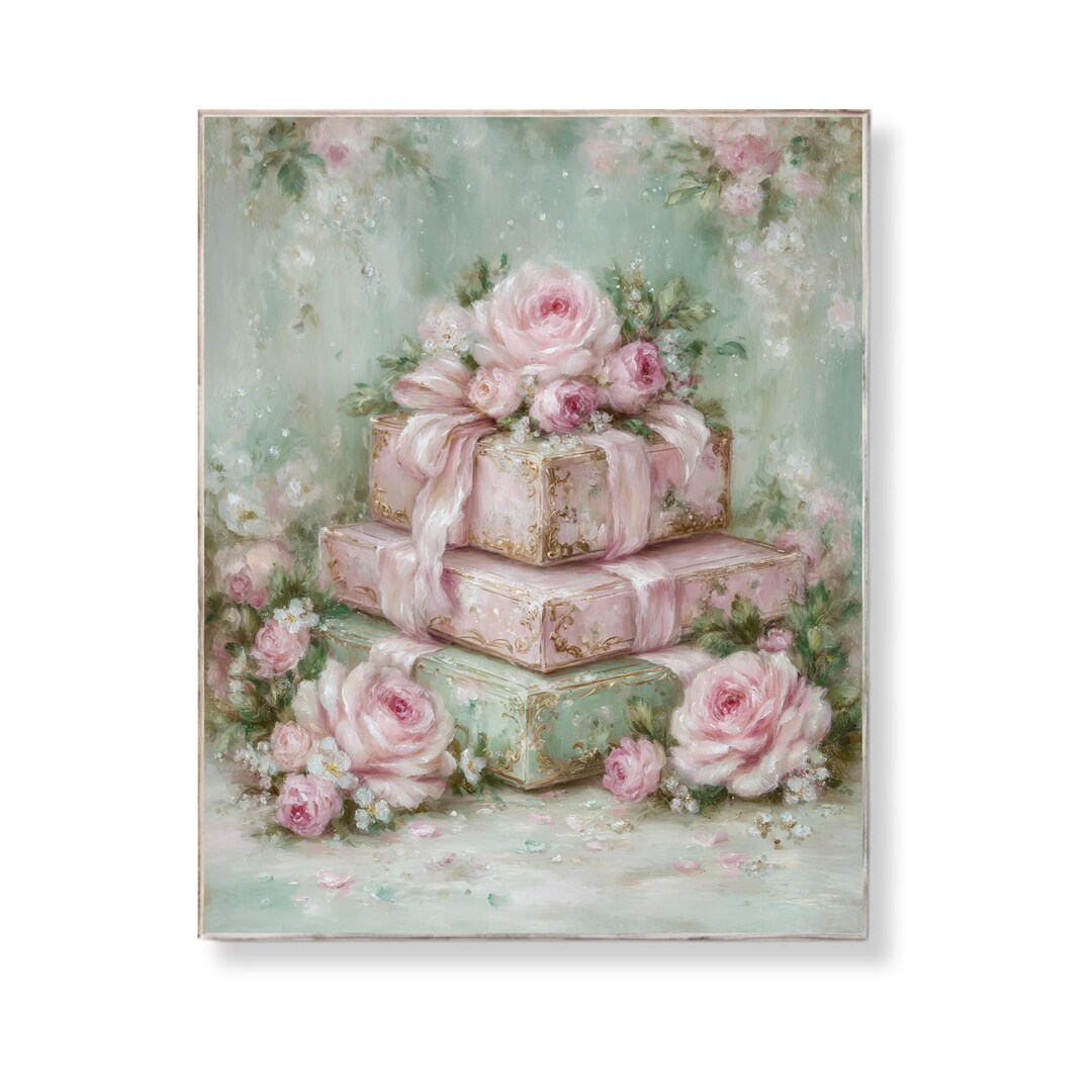 Shabby Chic Roses Gift Box Stack: Coquette Floral Wall Art (8x10 ...