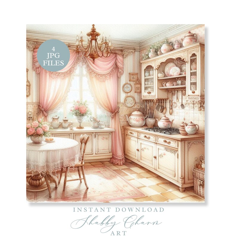 Shabby Chic Kitchen Clipart Bundle Vintage French Country Watercolor ...