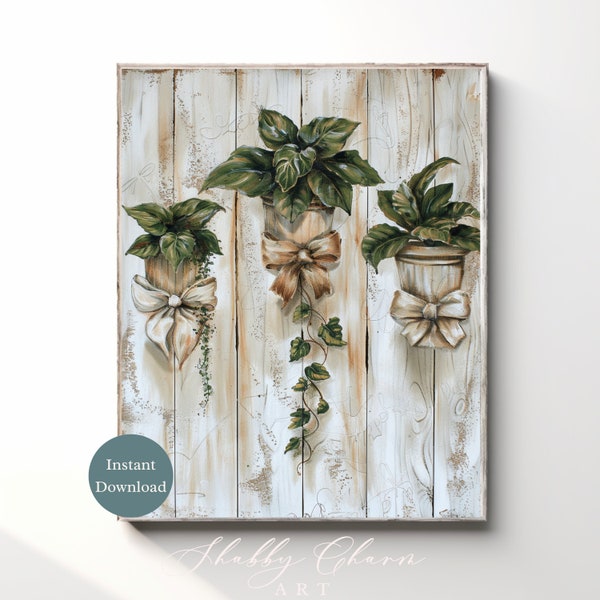 Shabby Chic House Plants White Wood Sign Wall Art Vintage Cottage Style Floral Decor Rustic Home Print Instant Digital Download Farmhouse