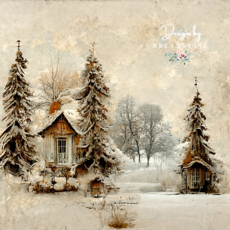 Ephemera Vintage Winter Landscape Wall Art Winter Scenery Etsy