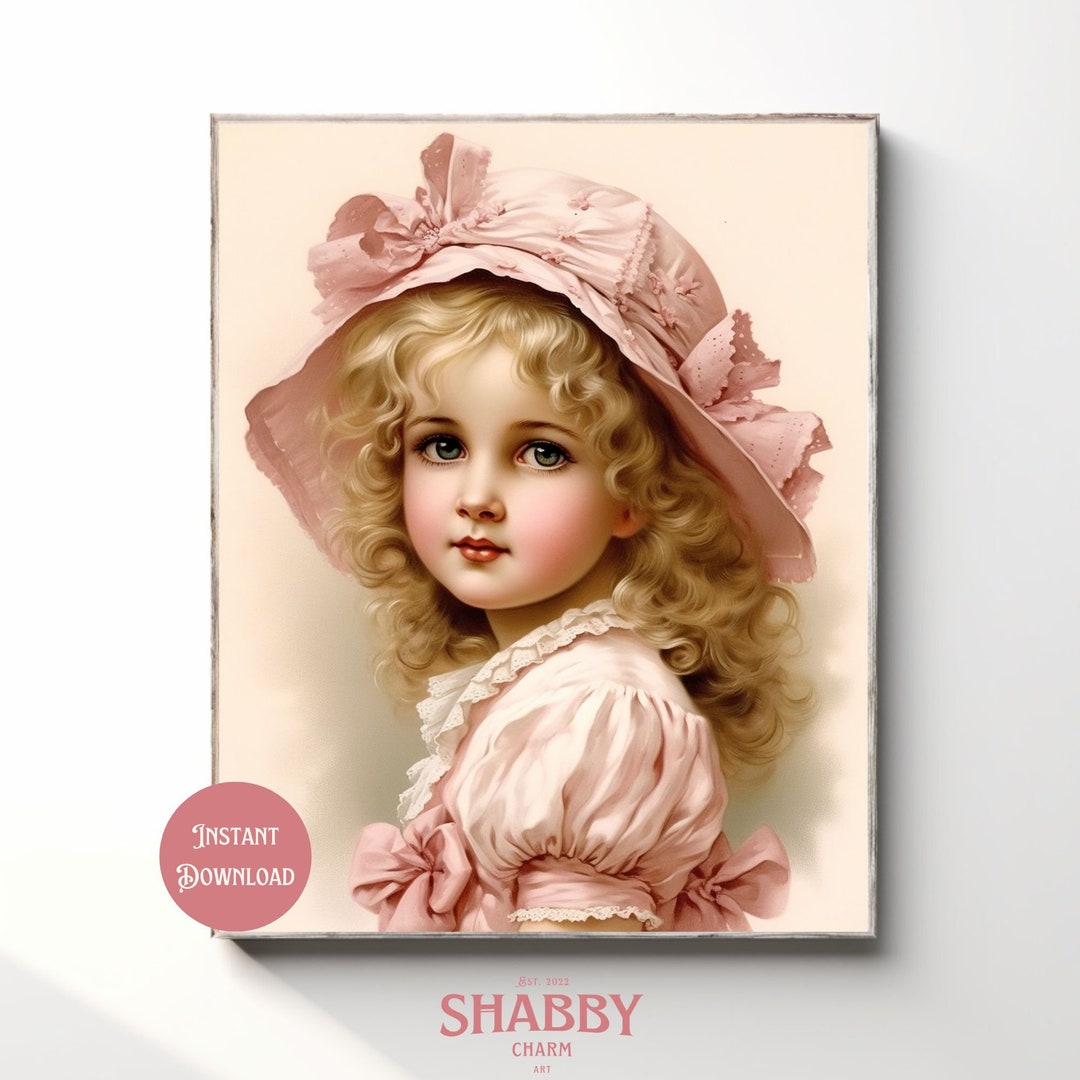 Vintage Girl Art, Printable Wall Art, Vintage Portrait, Nursery Art