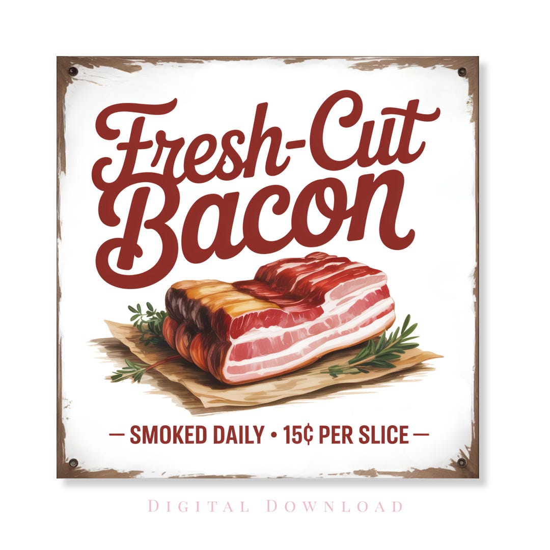 Bacon Sign Farm Fresh Bacon Printable Digital Download Door Hanger ...