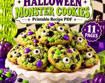 Halloween Monster Cookies Recipe PDF, Printable Spooky Dessert, Easy Kids Baking Guide