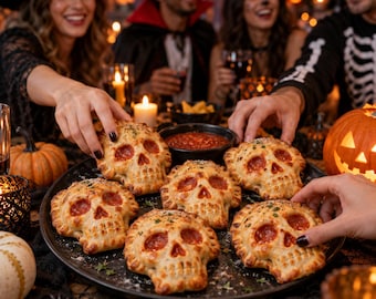 Mini Skull Pizzas Recipe PDF, Halloween Party Food Digital Download