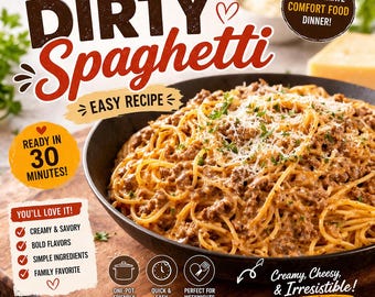 Przepis na brudny spaghetti w formacie PDF – łatwy kremowy makaron z wołowiną, danie pocieszenia na kolację