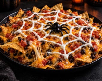 Halloween Spider Web Nachos Recipe PDF, Easy Spooky Party Food, Instant Download