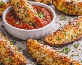 クリスピーガーリックパルメザンポテトウェッジのレシピ（PDF） - オーブンで簡単に焼ける前菜