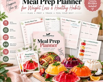 Weight Loss Meal Prep Planner, Weekly Meal Plan, Habit Tracker, 5 Gelatin Recipes