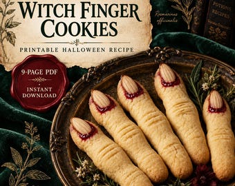 Witch Finger Cookies Recipe PDF, Spooky Halloween Treat, Printable Baking Guide