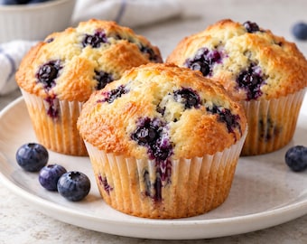 Homemade Blueberry Muffins Recipe PDF, Printable Breakfast Baking Digital Download