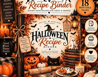 Halloween Recipe Binder Printable, Recipes Cards, Family Cookbook Pages, Halloween Planners PDF