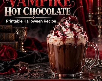 Vampire Hot Chocolate Recipe PDF, Spooky Halloween Drink, Printable Party Beverage