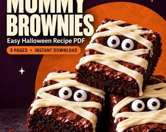 Mummy Brownies Recipe PDF, Easy Halloween Dessert, Printable Party Treat