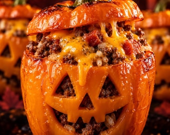 Jack O Lantern Stuffed Peppers Recipe PDF, Halloween Dinner, Printable Instant Download