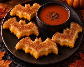 Mini Bat Grilled Cheese Recipe, Halloween Appetizer, Kids Food, Spooky Sandwiches, Printable Digital Download