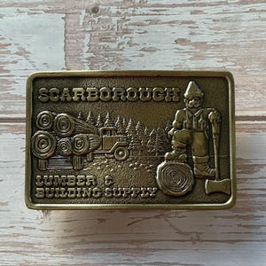 Vintage 1978 Scarborough Lumber Gesp, Houthakkerstruck & Houthakker, Great American Buckle Chicago Co, Messing, Limited Edition