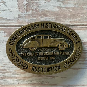 Vintage BTS Solid Brass Belt Buckle, Vehicle Club Commemorative, Made in USA, 1970s Auto Association Accessory