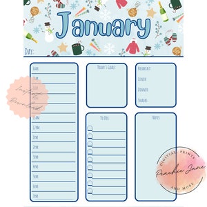 January Daily Planner, Printable Planner, January Theme Printable Daily Planner