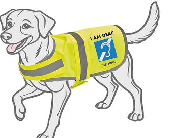 Döv hund varseljacka med kardborreknäppning finns i 6 färger. K9 varseljacka, hundtäcke