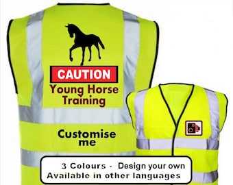 Customise Hi Vis Young Horse in Training Vest, Horse Riding Vest, Equestrian Hi Viz, Reflective Hi Vis Vest, Horse Training Hi Viz Vest