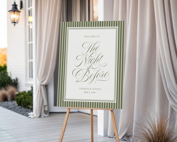 Olive Martini Social Club Rehearsal Dinner Welcome Sign, Old Money Sage Stripe Sign, Speakeasy Foam Board Sign, Printed and Shipped, WP1092