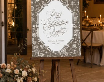 Brown Toile Rehearsal Dinner Welcome Sign, Chocolate Brown Wedding Welcome, Vintage Night Before Sign, Printed and Shipped, WP2011-3