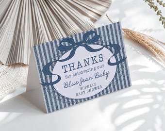 Blue Jean Baby Thank You Cards, Printed & Shipped, Denim Baby Shower Stationery, Country Baby Party, WP1089