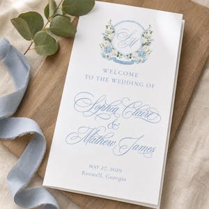 Blue Hydrangea Wedding Program, Dusty Blue Watercolor Ceremony Program, Printed Program Card, Garden Party, Printed and Shipped, WP2004