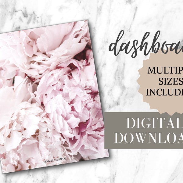 Pink Peonies | Digital Printable Planner Dashboard | Pocket, Personal, A6, Half Letter, A5, A5 Wide, Classic Happy Planner