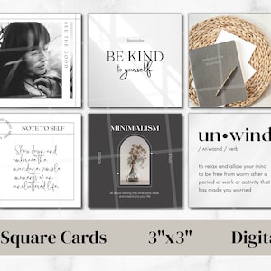 Druckbare quadratische Karten | 6er-Pack | 3x3 | PACK #8 | Planer Journaling Karten | Scrapbooking Karten | Motivierender | Minimale | Modernen