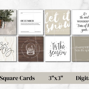 Afdrukbare vierkante kaarten | Verpakking van 8 | 3x3 | Kerst | PACK #9 | Planner Journaling Kaarten | Motiverende | Minimale | Modern