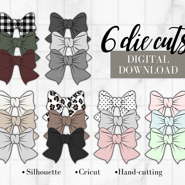 Printable Bow Die Cuts | Bow Bookmarks | 6 Colorways | Digital | Planner Deco | Art Journaling Elements | Printable Stickers