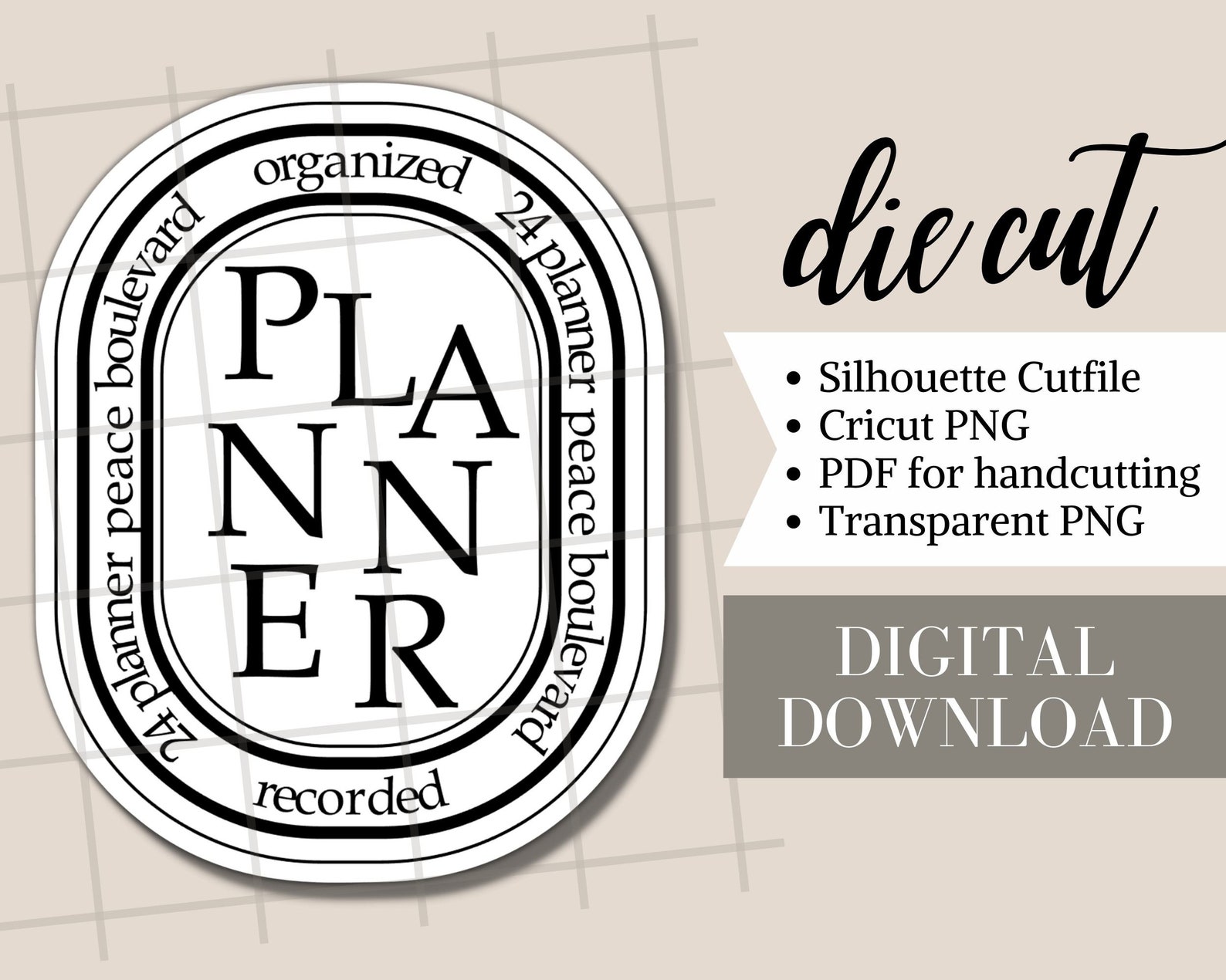 Printable Die Cut planner Badge Digital - Etsy