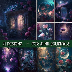 Mystic Roses Junk Journal Kit, Digital Download, Printable Pages, Ephemera, Bookmarks, ATC Cards, Magic, Whimsical, Enchanted Rose, Journal