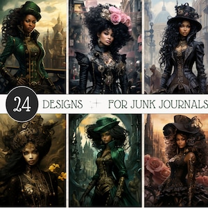 Steampunk Black Girl Scrapbooking, carta per diario afroamericano, carta vintage donna nera, carta per diario spazzatura Steampunk, kit di album