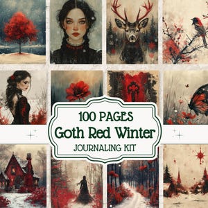 Gotische rode winter ongewenste dagboek Vintage winter ephemera Kit donkere Academia Goth Junk Journal pagina's vintage rozen afdrukbare dagboek papier heks