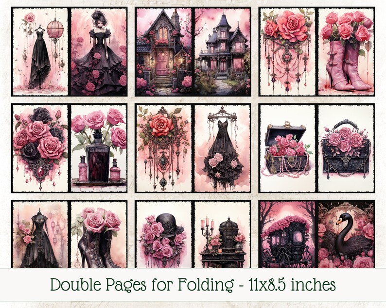 Goth Lady Junk Journal Kit Gothic Pink Printable Pages Vintage Folio ...